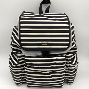 Kate Spade New York "CLAY" Classic Black/Creme Nylon Strip Backpack~Stylish~